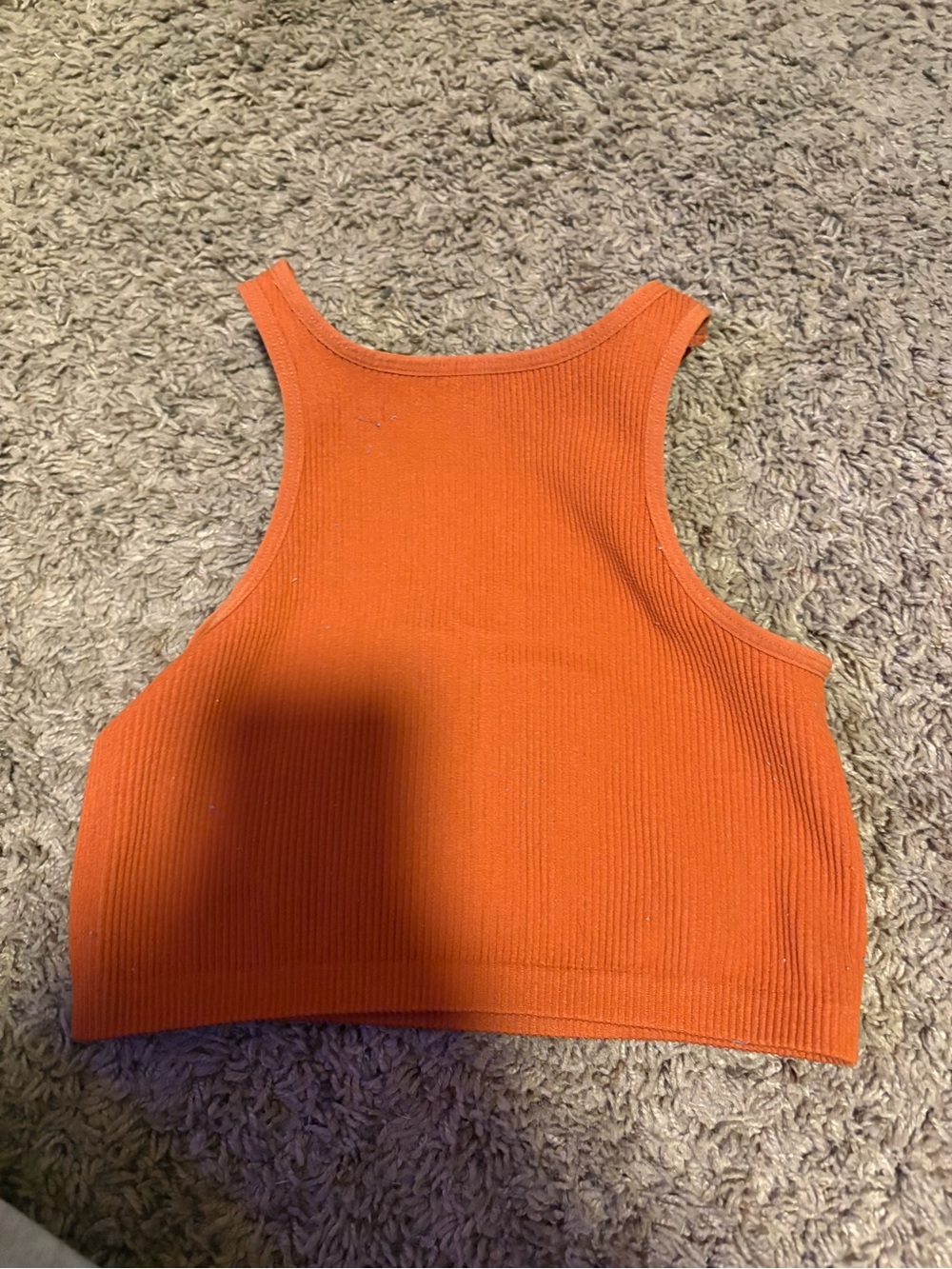 Orange Ribbed High-Neck Crop Tank Top - Women